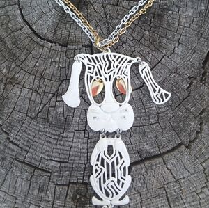 Vintage Double CHAIN Alan J 70s Articulating Puppy Dog Necklace JEWELRY